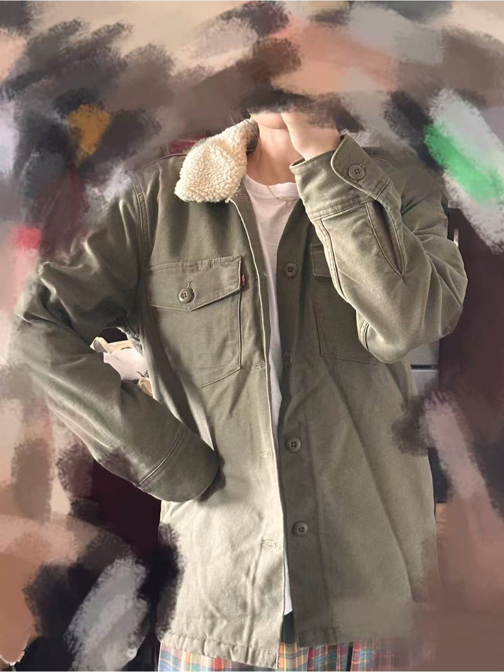 Levi's Sherpa Lined Utility Shirt Jacket Olive Green Size S